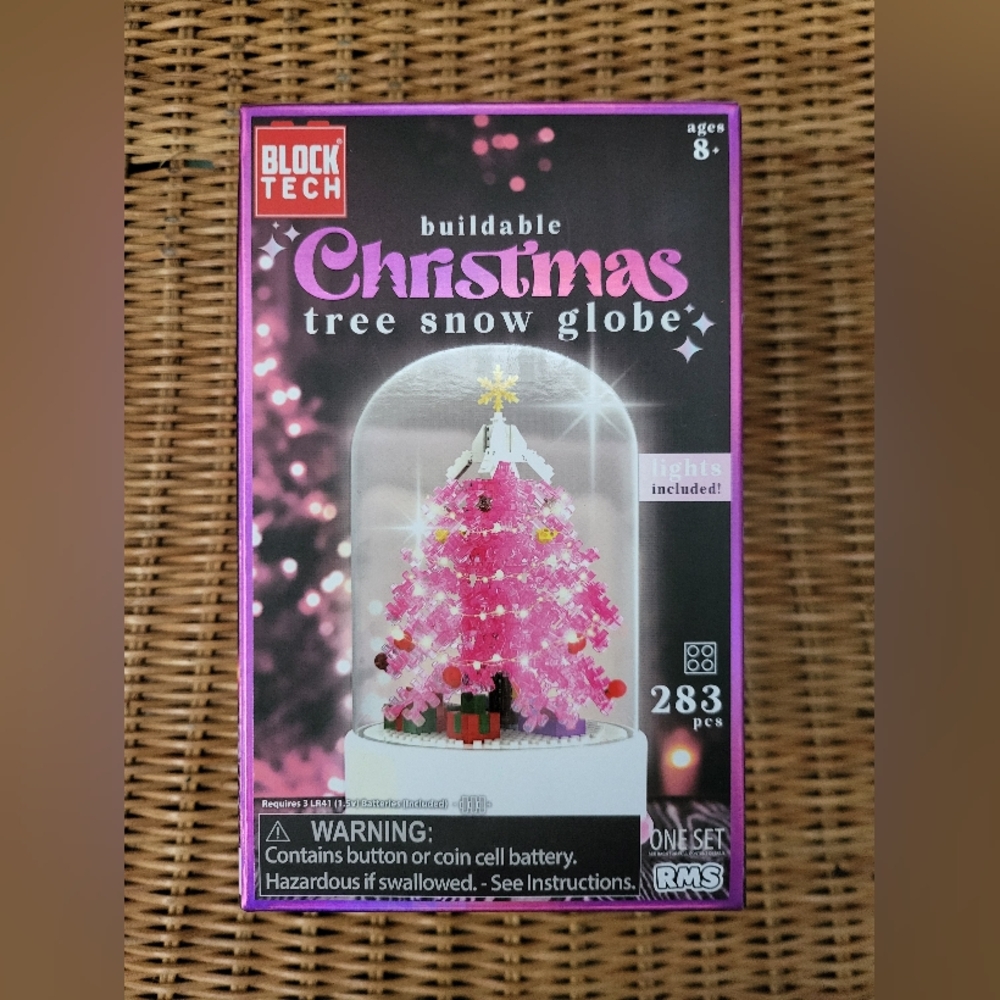 Block Tech Christmas Tree Pink Snow Globe